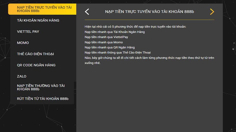 Nạp tiền - rút tiền 888b
